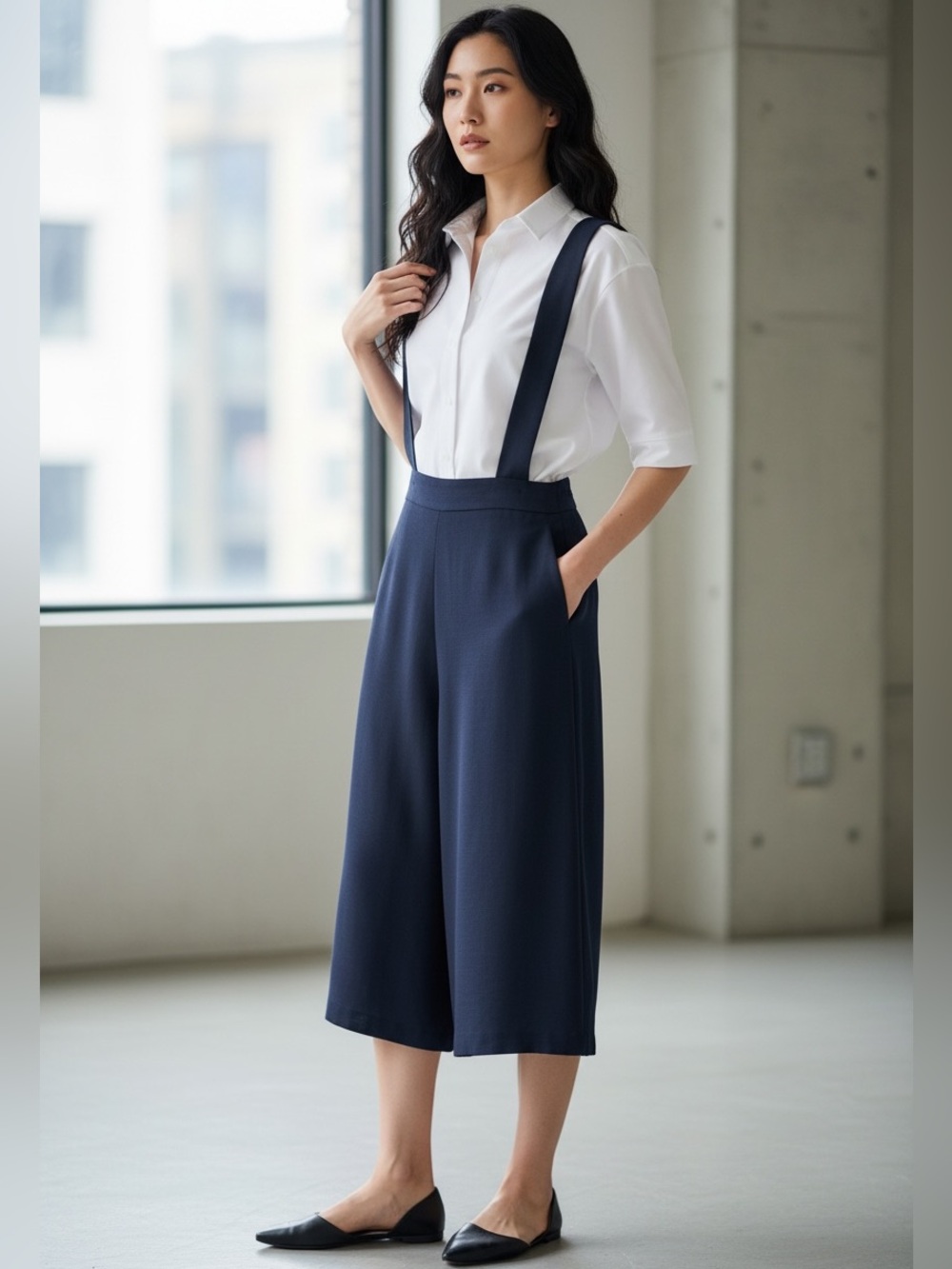 Zara Navy Wide Leg Culotte Suspender Jumpsuit NWT M